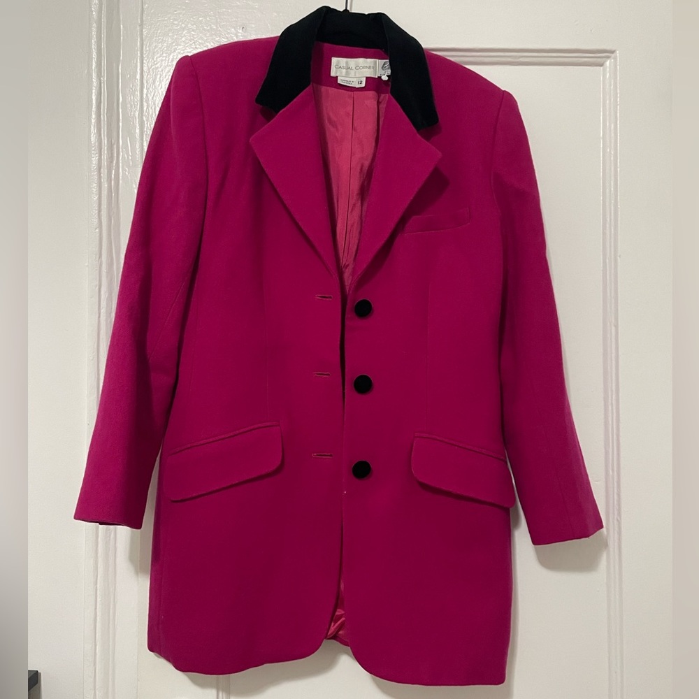 Casual Corner women’s 12 pink wool blazer jacket fall layer business casual